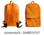 Orange backpack front back view isolated on stock photo