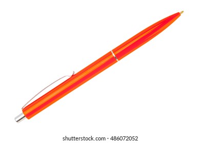 Orange Ballpoint Pen Isolated On A White Background