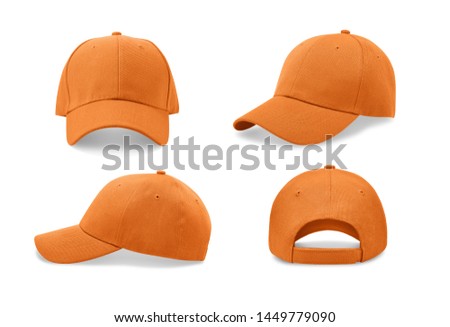 Orange baseball cap in four different angles views. Mock up.

