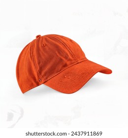 An orange baseball cap with a slight bill and adjustable strap. - Powered by Shutterstock