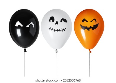 Orange, Black And White Halloween Balloons Isolated On White Background