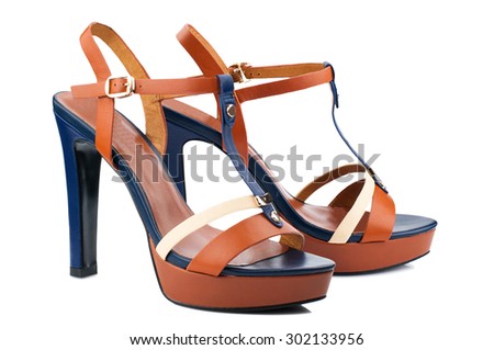 Orange and blue women shoes isolated on white background