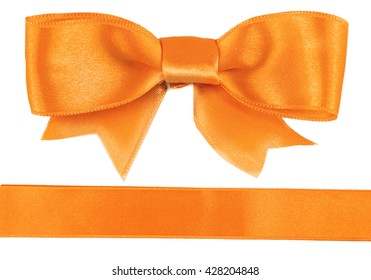 Orange Bow And Ribbon Isolated On White