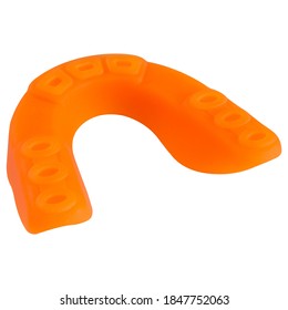 Orange Boxing Mouthguard, Back Side, On White Background, Teeth Protection, Isolate