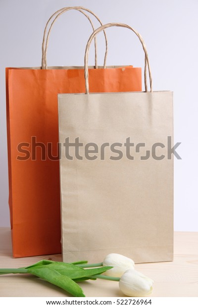 Orange Brown Paper Bag Isolated Tulip Royalty Free Stock Image