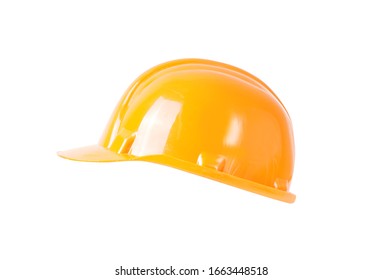 Orange Building Safety Helmet Hard Hat Isolated On White. Side View Up View.