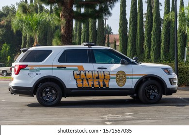 Orange, CA / USA - November 14, 2019: Campus Security Vehicle For Rancho Santiago Community College District Parked At District Office In Santa Ana, California.