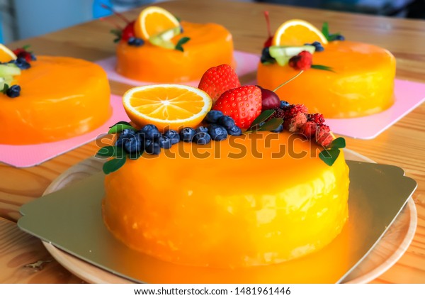 Orange Cakes Sponge Cake Put On Stock Photo Edit Now 1481961446