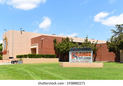 ORANGE, CALIFORNIA - 14 MAY 2020: Marquee At Orange High School, A Traditional Four Year Public High School Located In The City Of Orange.