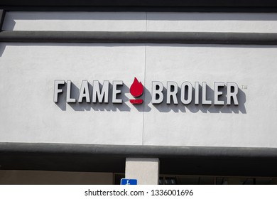 Orange, California/United States - 03/10/19: A Store Front Sign For The Rice Bowl Restaurant Chain Known As Flame Broiler