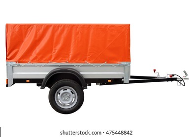 Orange Car Trailer, Isolated On White Background.