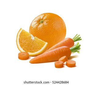 Orange carrot composition isolated on white background as package design element