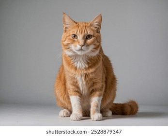 Orange cat crouching in the studio and white background - Powered by Shutterstock