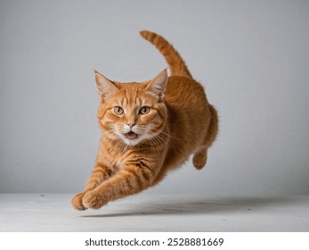 Orange cat jump in the studio and white background - Powered by Shutterstock