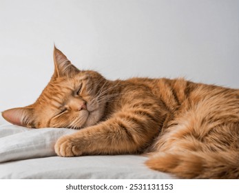 Orange cat sleeping in studio and white background - Powered by Shutterstock