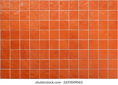 Orange ceramic tile background. Old vintage ceramic tiles in green to decorate the kitchen or bathroom 