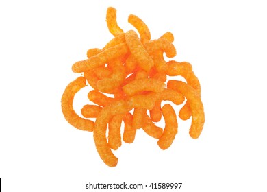 Orange Cheese Puffs On White Background