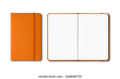 Orange closed and open lined notebooks mockup isolated on white - Powered by Shutterstock