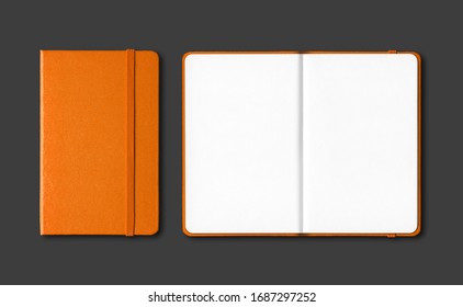 Orange Closed And Open Notebooks Mockup Isolated On Black