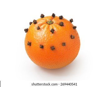 Orange With Clove Isolated On White