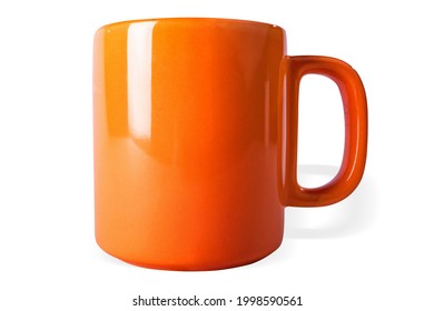 An Orange Coffe Mug On White Background, Isolated.