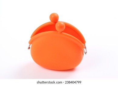 Orange Coin Purse  With Clasp Isolated On White Background