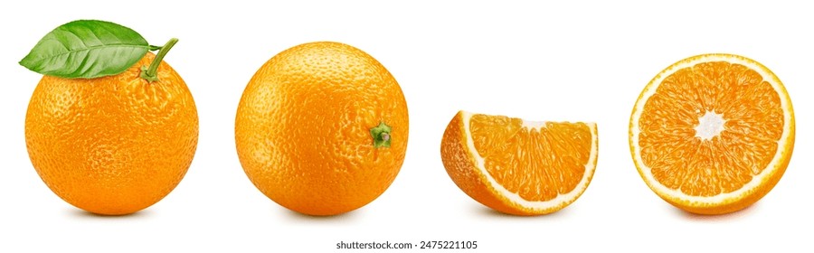 Orange collection. Orange fruit with green leaf isolated on white background. Orange with clipping path