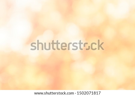 Orange color abstract bacground withe blurred defocused bokeh light for template. Yellow blur bush tree and sunlight for abstract summer of orange blurred glittering. layout design with bokeh light.