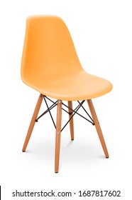 Orange Color Chair, Modern Designer. Chair Isolated On White Background. Series Of Furniture