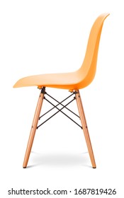 Orange Color Chair, Modern Designer. Chair Isolated On White Background. Series Of Furniture