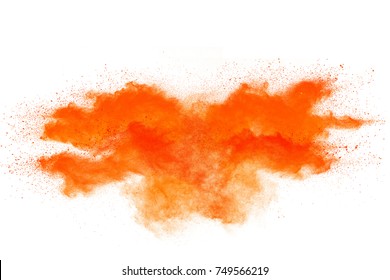 Orange Color Powder Splash Cloud Isolated On White Background