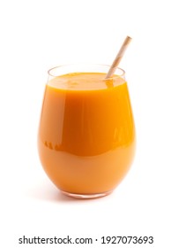 An Orange Colored Smoothie Isolated On A White Background