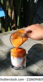 Orange Colored Thai Tea Drink Is Ready To Be Enjoyed