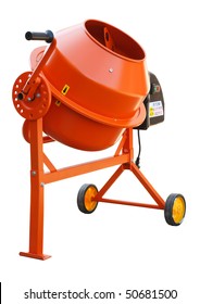 Orange Concrete Mixer Isolated On The White Background