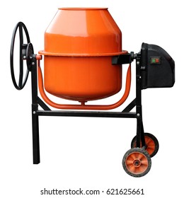 Orange Concrete Mixer Isolated On The White Background.