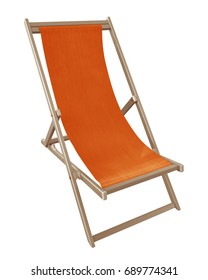 Orange Deckchair Isolated On White. Clipping Path Included