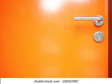 Orange Door With Metal Door Handle