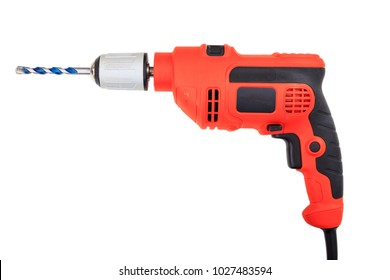 Orange electric drill isolated on white background