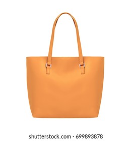 Orange Elegant Leather Tote Shoulder Bag Isolated White