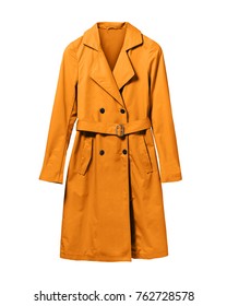 Orange Elegant Woman Autumn Coat Isolated White