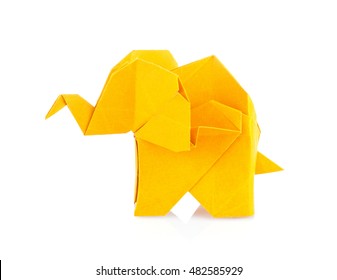 Orange elephant of origami. Isolated on white background