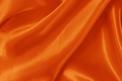 Orange Fabric Texture Background, Detail Of Silk Or Linen Pattern.