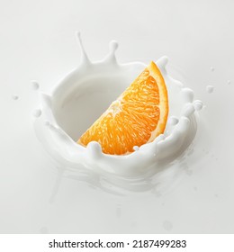 Orange Falls Into Milk, Yoghurt, Sour Cream, Splash