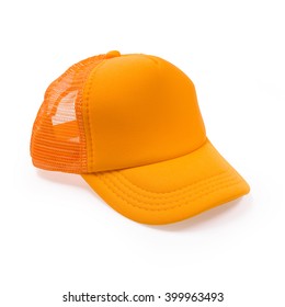 Orange fashion cap on isolated background. Sun protection sport hat for your brand and design.
