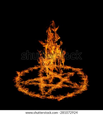 orange flame pentagram isolated on black background