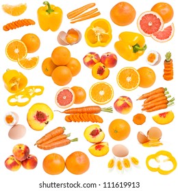 Orange Food Collection Isolated On White Background