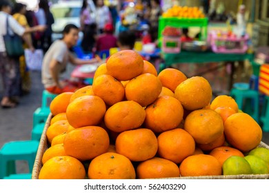 Orange Fruit In Bogyoke Aung San Market , Yangon Myanmar.