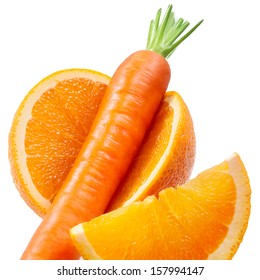 Orange Fruit With Carrot Isolated