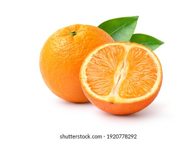 Orange Fruit With Cut In Half Isolated On White Background. 