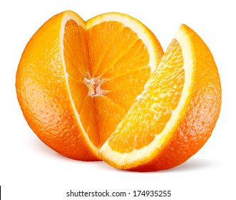 Orange Fruit With Cut Isolated On White